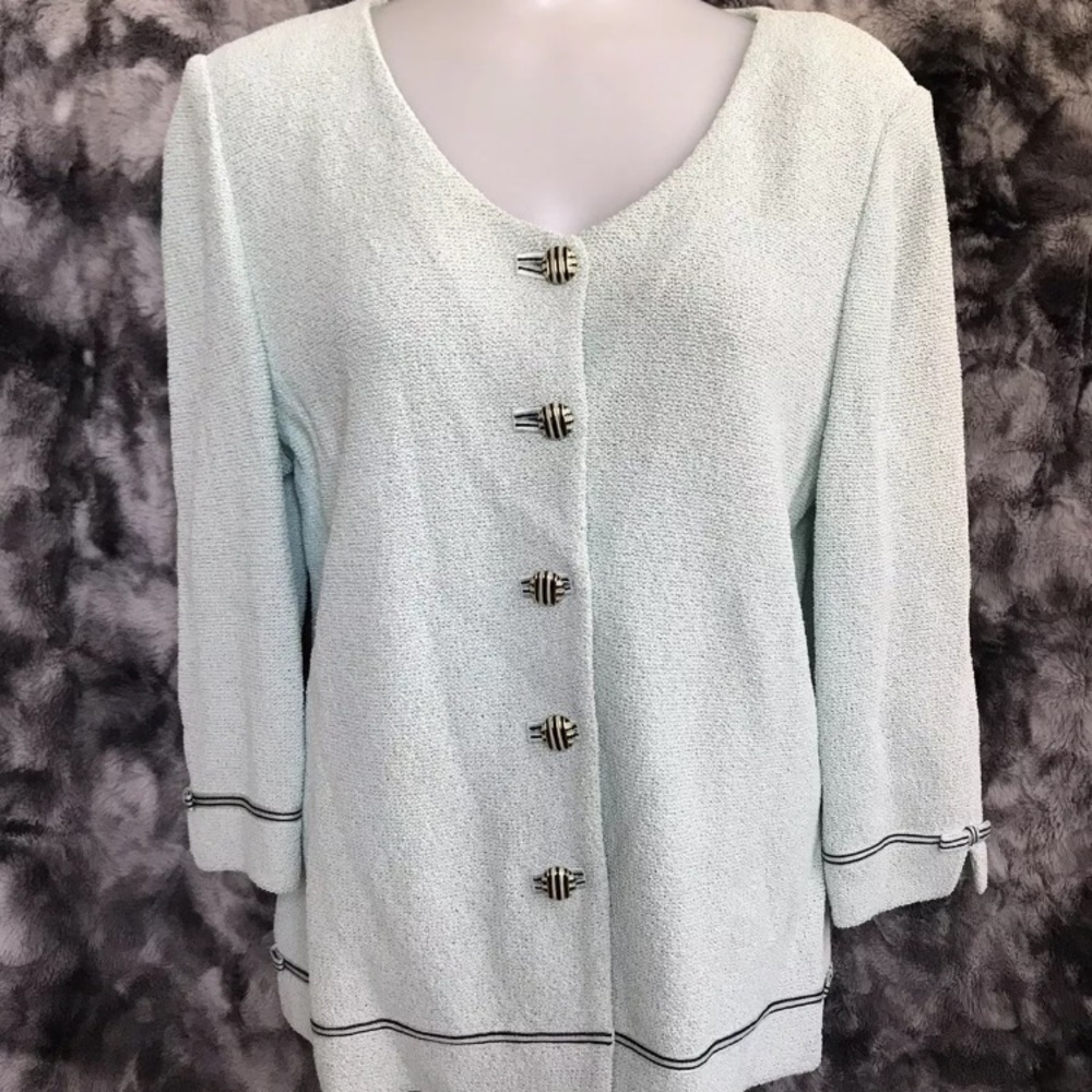 St.John Collection Marie Gray Blue Buttoned Blazer